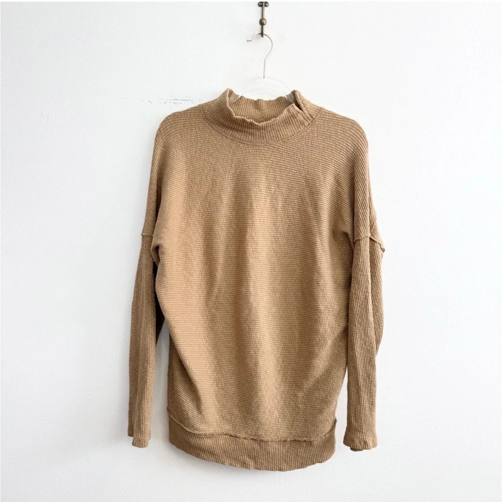 Free People We The Free Waffle Knit Mock Neck Tunic Sweater Camel Size Small